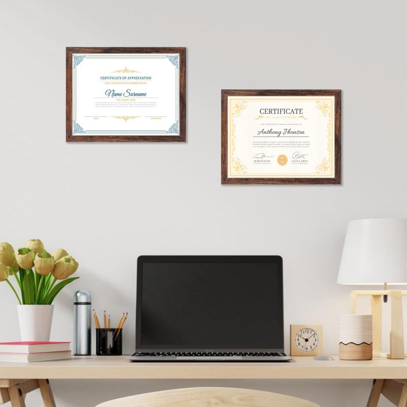 PETAFLOP Wooden 8.5x11 Picture Frame Set of 18, Rustic Brown Certificate Frames Fits 8.5 by 11 for Wall or Tabletop Display - Image 3